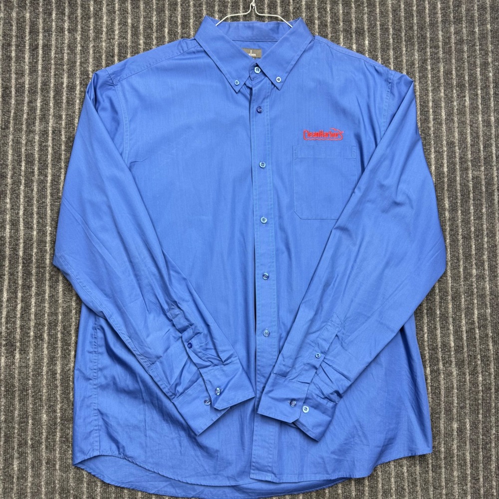 Elevate Mens Button Down Shirt 2XL Blue Clean Harbors Logo Workwear Long Sleeve